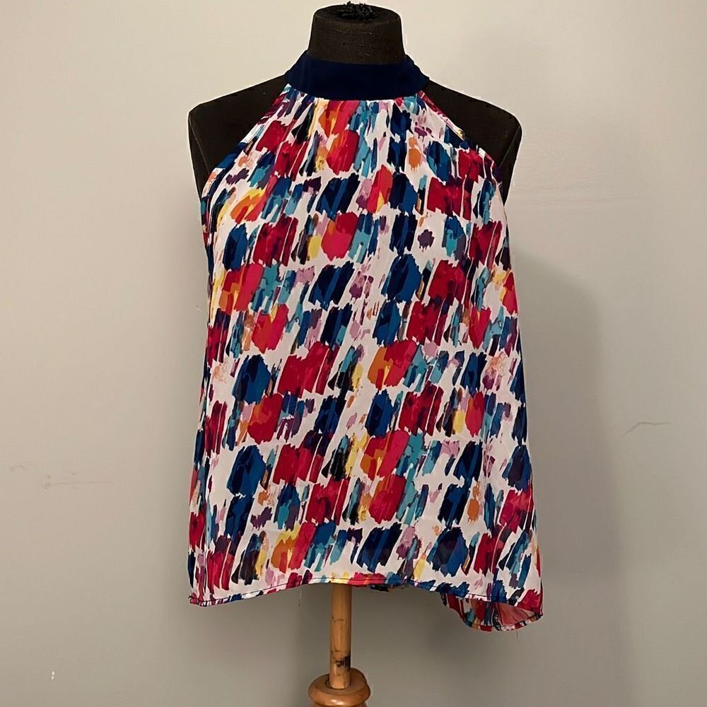 Status By Chenault Women's Multicolor Halter Ribbon Tie Top
